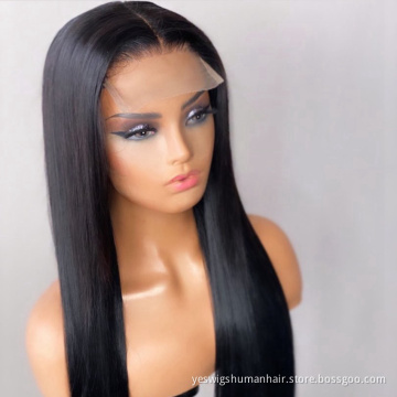 Hd Full Transparent Lace Front Wig Raw Brazilian Straight Virgin Human Hair Lace Wig Bleached Knots Lace Closure Human Hair Wig